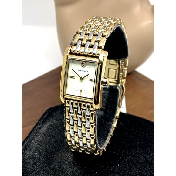 Tory Burch Women's Watch TBW1066 Quartz Two Tone Stainless Steel Tank 19mm - Picture 1 of 14